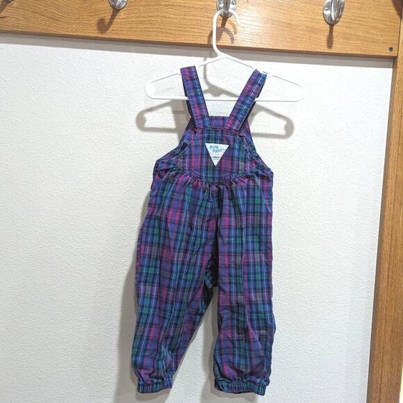 Vtg 90s Oshkosh Bgosh Overalls Girls Sz 18m Purple Plaid Classic Staple - Picture 4 of 5
